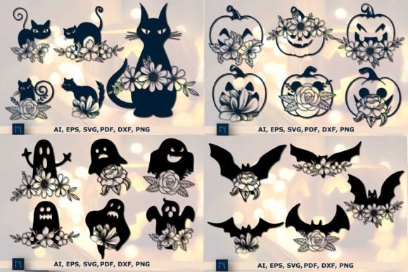 Floral Bat, Cat, Pumpkin Ghost SVG Set Review